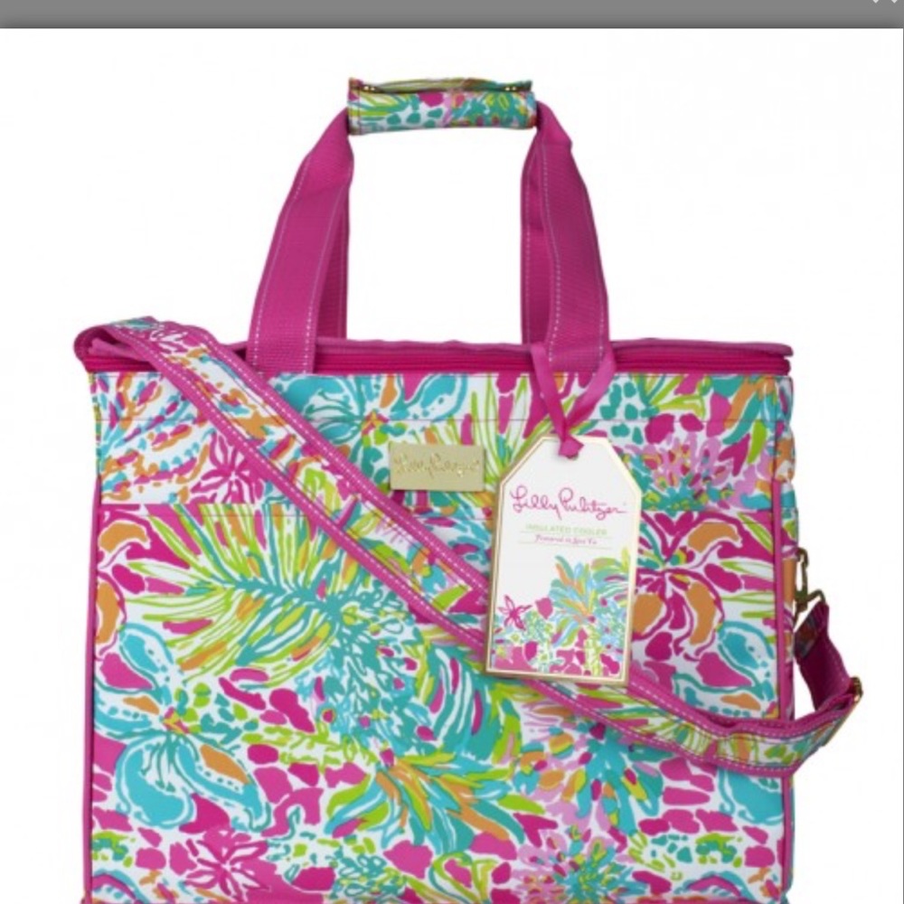 Lilly Pulitzer Pink and Green Tropical Isolated Beach Bag